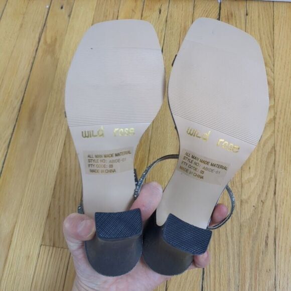 NIB Vintage 90s Wild Rose Silver Heels Strappy Sandals Rhinestone Prom Size 6 - Picture 7 of 8